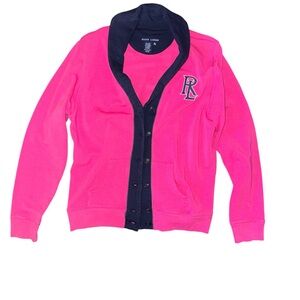Ralph Lauren Vibrant Pink Cardigan with Black Accents